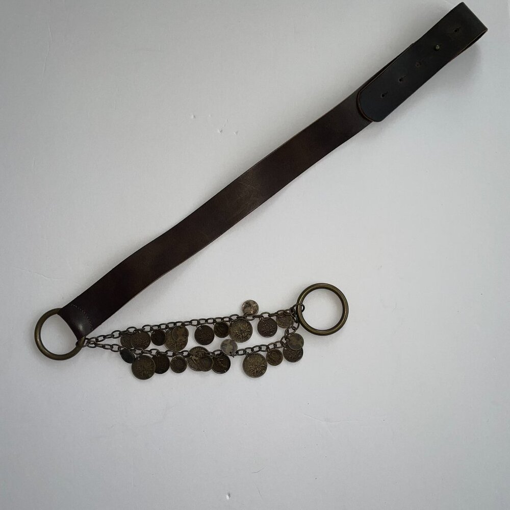 Antoniazzi Brown Leather Belt with Coin Chain Accents Handcrafted in Italy. - Picture 4 of 15